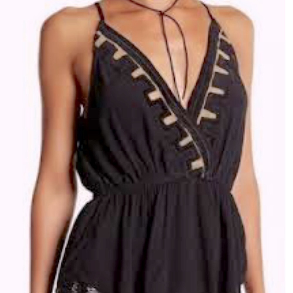 Free People City Streets Black Plunge Deep V Backless Gypsy Tank